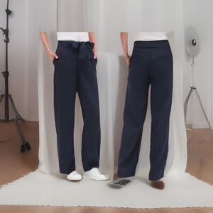 Banana Republic Pants Women High Rise Wide Leg Belted  blue Pockets SZ 12 NWT
